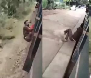 Man hanging from moving train falls into gap between platform and t...